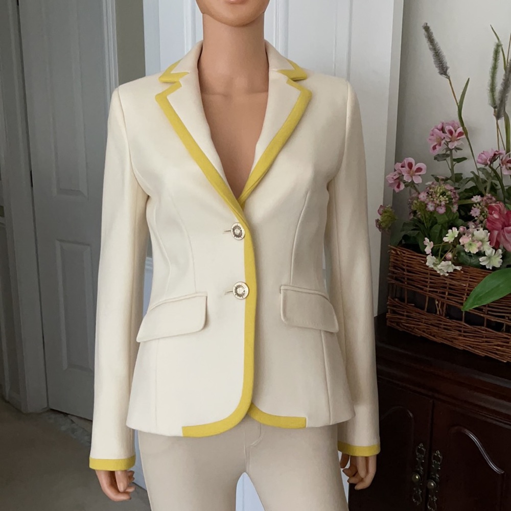 NWT J. Crew Lexington Wool Blazer Cream Yellow Trim Preppy Equestrian Size 4 - Picture 2 of 16